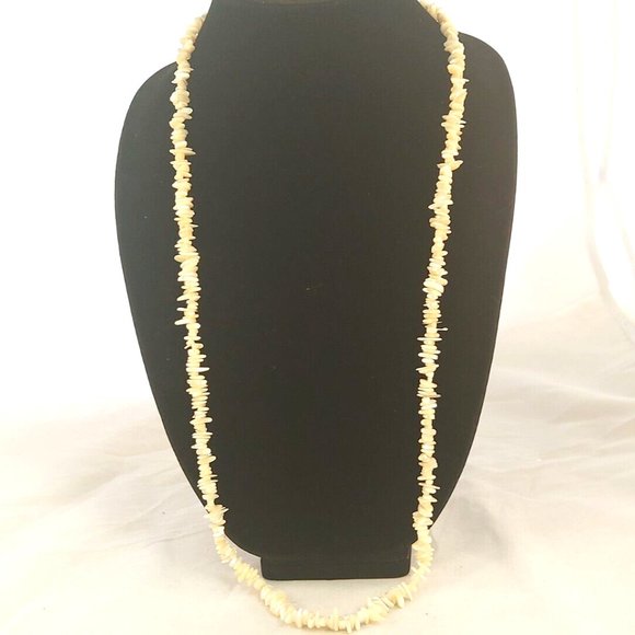 Vintage Necklace Mother of Pearl White Creamy Nuggets 1 Strand 34" - Picture 2 of 6